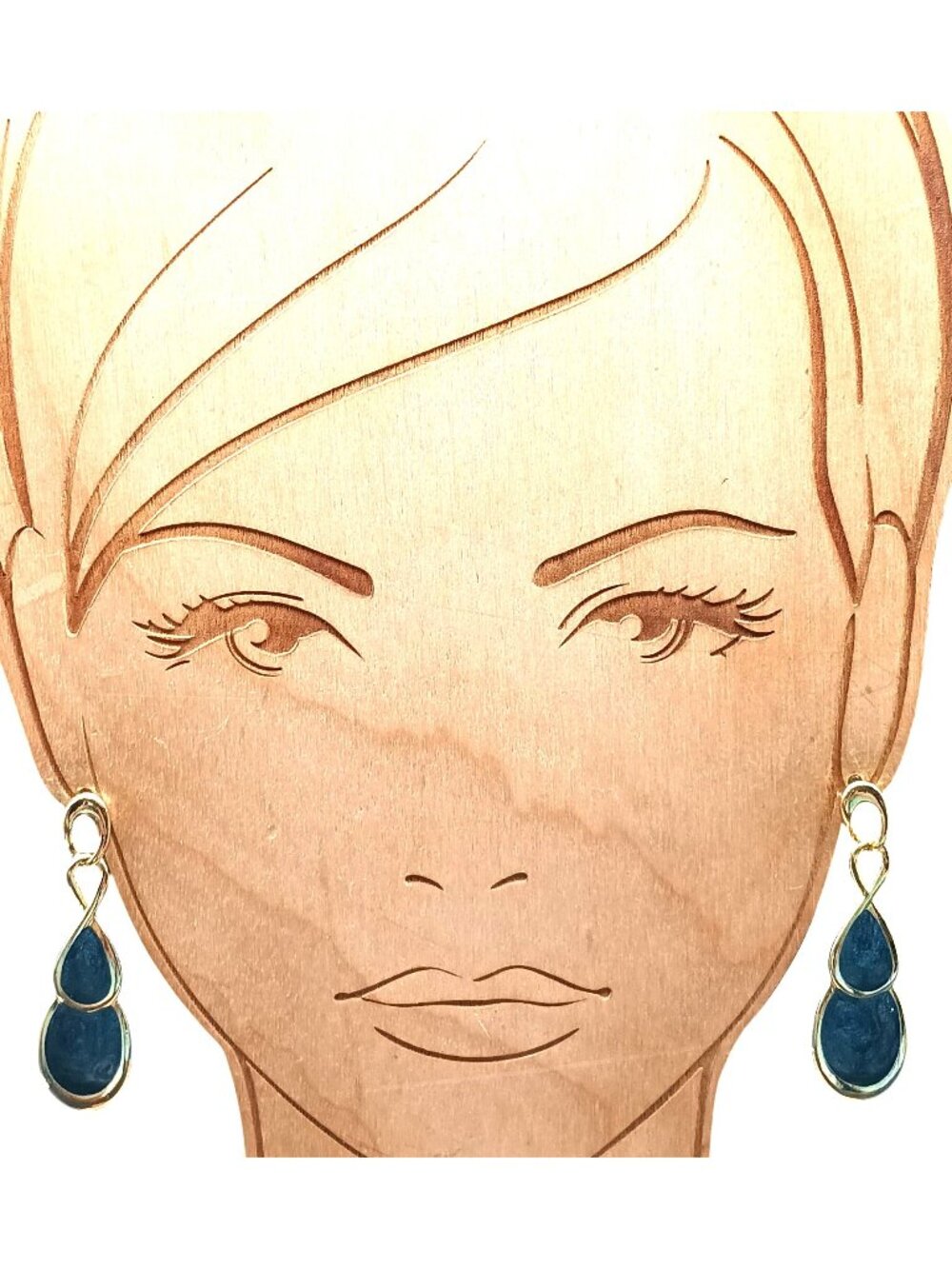 Vintage Gold-Tone Blue Enamel Teardrop Dangle Earrings